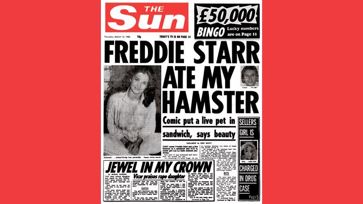 ‘Freddie Starr ate my hamster’ crowned The Sun’s most iconic cover