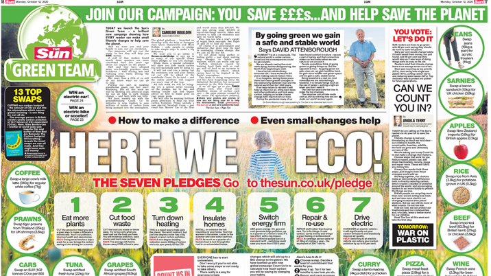 Sun asks readers to go green