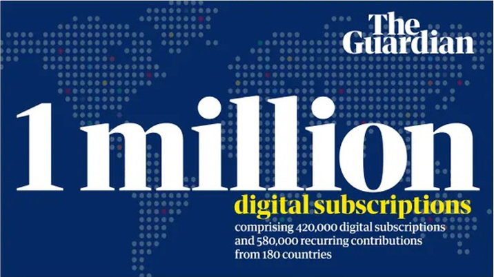 The Guardian reaches one million digital subscriptions milestone