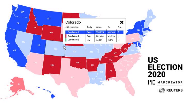 Mapcreator partners with Reuters to provide customisable mapping tools for U.S. election live data