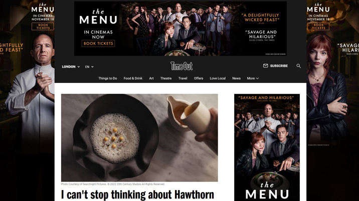 Time Out surprises readers in a creative partnership for film, ‘The Menu'